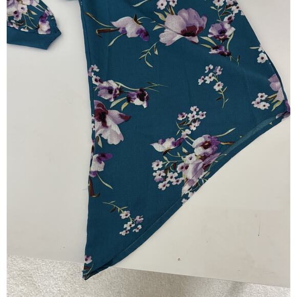 BelongSci Teal Floral Jumpsuit | XS | Wide Leg Sleeveless Romper with Belt - Picture 7 of 8